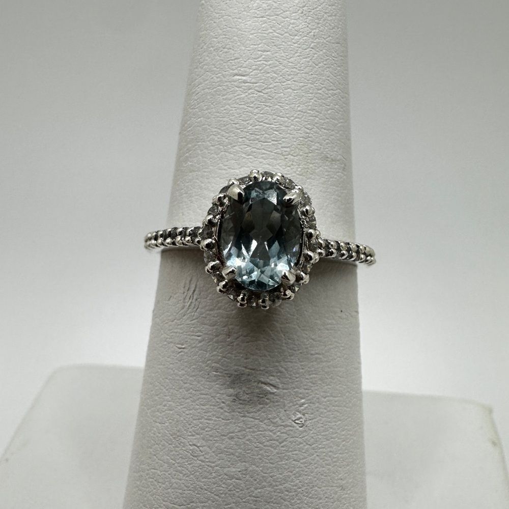 NWOT 5x7mm possible Aquamarineāwith cz rhinestonesā ring in sterling silver! - Picture 5 of 10